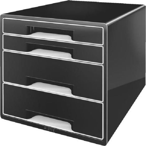 Schubladenbox CUBE 4 Schubladen DIN A4 Polystyrol Gehäusefarbe: schwarz Farbe der Schublade: schwarz (1/5)