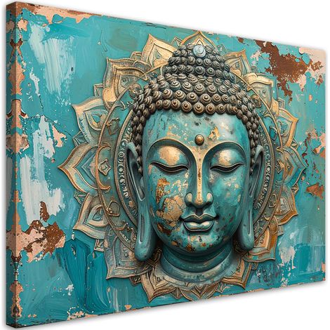 Tableau déco Bouddha turquoise Mandala Zen Spa 60x40 (1/4)