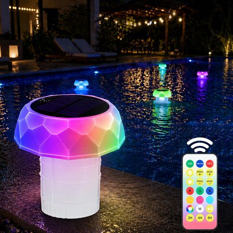 Éclairage Solaire Flottant pour Piscine avec Distributeur de Chlore, IP68 étanche, 7 Modes Lumineux, télécommande, minuterie. Lampe Flottante pour Bassin, Spa, Bain à remous, fête (1/5)