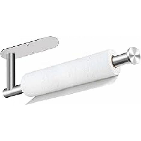 Porte-essuie-tout, autocollant ou sans perçage, à fixer sous un placard, support mural en acier inoxydable argenté pour cuisine, salle de bain, évier, garde-manger (1/4)