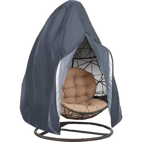 Housse imperméable pour fauteuil suspendu, en tissu Oxford 210D, 230 x 200 cm, grise, résistante aux UV, pour fauteuil à bascule et fauteuil œuf d'extérieur. (1/5)