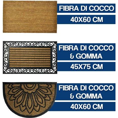 ZERBINO TAPPETO ASCIUGAPASSI CASA FIBRA DI COCCO SUPPORTO GOMMA O RIGHE (26836V) MEZZALUNA COCCO E GOMMA CM 40X60 (26836) (1/2)
