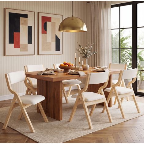 Klappbare Esszimmerstühle aus Holz, Leinenbezug, Beige, 6er-Set OKMYHOME (1/5)