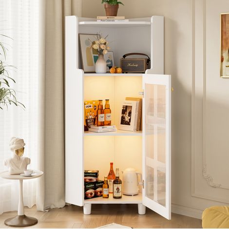Mobile angolare con LED e vetrina in MDF bianco OKMYHOME (1/5)