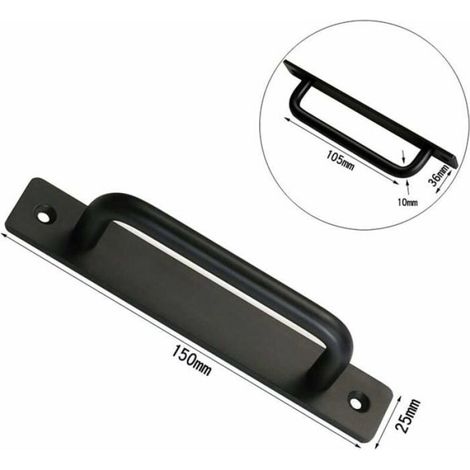 Poignée grange/porte - coulissante 150mm, portail/armoire/placard/garage, 2 vis incluses - noir Étiquette (1/5)