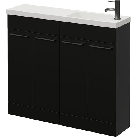 Napoli 250 Matt Black 1000mm 4 Door Vanity Unit with Round Silvo Basin - 1000mm - Gunmetal Grey 160mm Handle