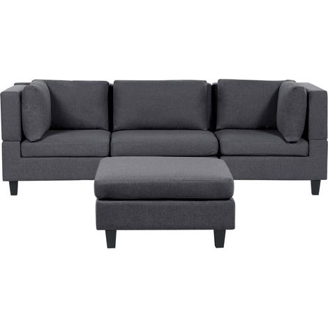 Modulsofa 3-Sitzer UNSTAD Stoff Dunkelgrau mit Ottomane