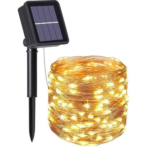 Solarbetriebene Lichterkette, dekorative Lichterkette aus Kupferdraht (warmweiß, 8 Funktionen, 300 Lichter, 32 Meter), für den Innen- und Außenbereich, Weihnachtsdekoration (1/5)