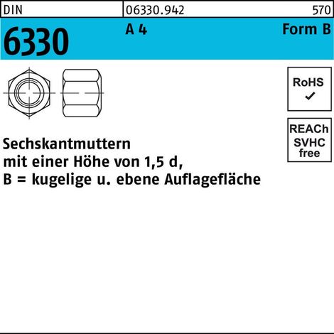 Sechskantmutter DIN 6330 FormB BM 10 SW 17 A 4 25 Stück (1/2)