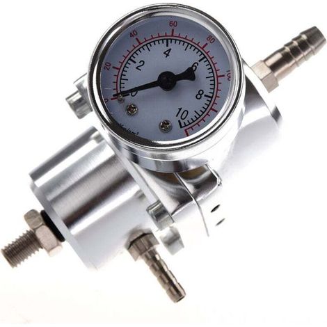Universel Voiture Reglable pression de Carburant Regulateur avec manometre Argent-Crezuo (1/4)