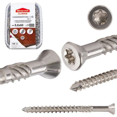Vis Terrasse Inox A2 - 5.0x60 mm - Tête Conique TORX TX-20 - Pour Bois Exotique Contreplaqué OSB MDF - 100 Pièces (1/5)
