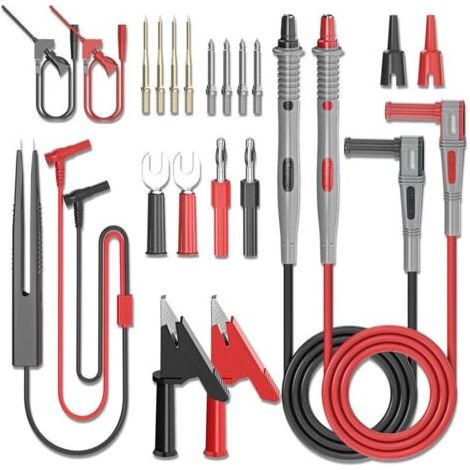 Kit de fils de test multimètre 21 pièces, ensemble de sondes de test électriques numériques avec pinces crocodile, pinces à crochet de test SMD IC, pince de test, sondes tranchantes de précision rempl
