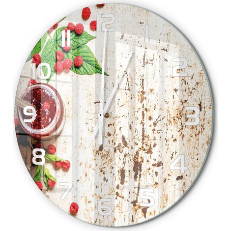 Horloge Murale Ronde Déco Salon Verre Trempé Silencieuse Design Contemporain Confiture de framboises fi 60 cm (1/5)
