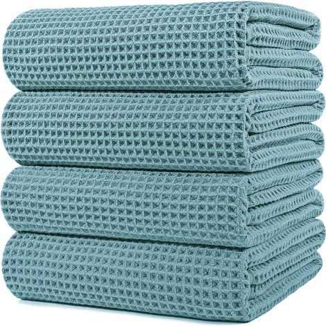 - 430 GSM Lot de 4 Serviettes de Bain en Microfibres - sèche Rapidement/ne Peluche Pas - Tissu alvéolé - 152,4 x 76,2 cm (1/5)