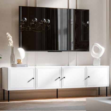 Meuble télé blanc 200 cm 4 portes Pazol (1/5)