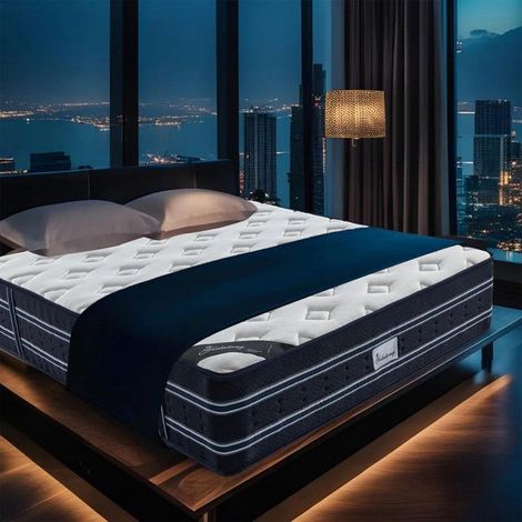 Matelas 140x200 cm, 26 cm d’Épaisseur, Hybride Mousse & Ressorts Ensachés, Blue Latex, Soutien Mi-Ferme, Design Ergonomique (1/5)