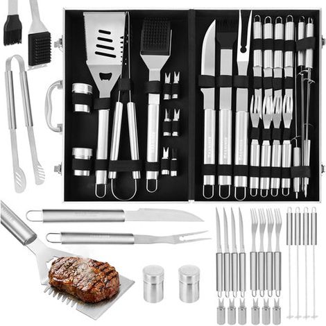 Set di 26 utensili da barbecue in acciaio inox con custodia (1/5)