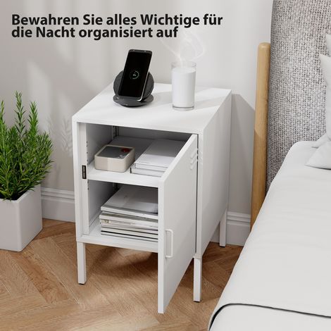 Table de chevet en acier, table d'appoint multifonction, étagère réglable, pour chambre, salon, blanc (1/5)
