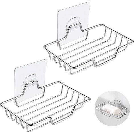 Lntyq Lot de 2 porte-savon sans perçage en acier inoxydable - Porte-savon mural pour douche, éponge, salle de bain, cuisine, 149.49cm (1/5)