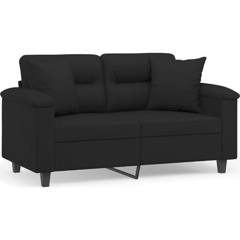 Canapé Sofa 2 places avec oreillers noir 120 cm tissu microfibre (1/5)