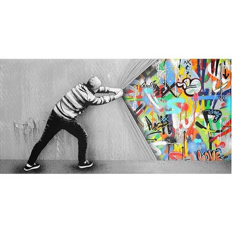 Graffiti Canvas Art Decor Behind the Curtain Graffiti Art Painting Street Art Print on Canvas Painting(No Frame,50x100cm) (1/5)