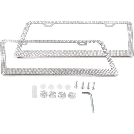 2 Cadres de plaque d'immatriculation scintillants en acier inoxydable avec strass, accessoires extérieurs pour voiture (1/5)