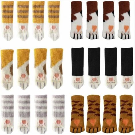 Lot de 24 chaussettes de chaise avec motif pattes de chat mignon 6 motifs de meubles, anti-rayures, anti-bruit, couvre-jambes de chaise, protège-jambes de table, protecteurs de sol. (1/5)