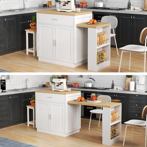 Pour 2 à 6 Personnes Îlot Central de Cuisine avec Table Extensible Repas Prises USB et Rangement (1/5)