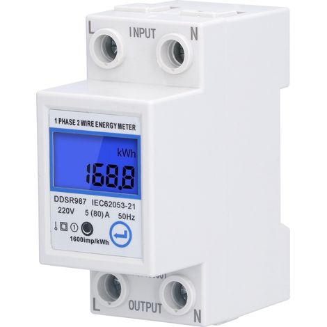 Compteur d'électricité numérique LCD monophasé, montage sur rail DIN, surveillance de la consommation électrique 5(80)A (1/5)