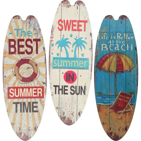 Set of 3 Surfboard Signs, Beach Welcome Sign, Tropical Bar Sign, Nautical Plaque, Seaside Wall Hanging Decor, Surf Decor (1/5)