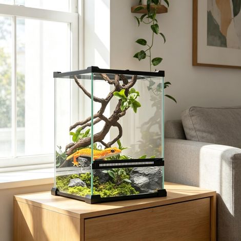 Terrarium en verre pour reptiles, vivarium 12 L avec couvercle en grillage métallique, 20 x 20 x 30 cm (1/5)