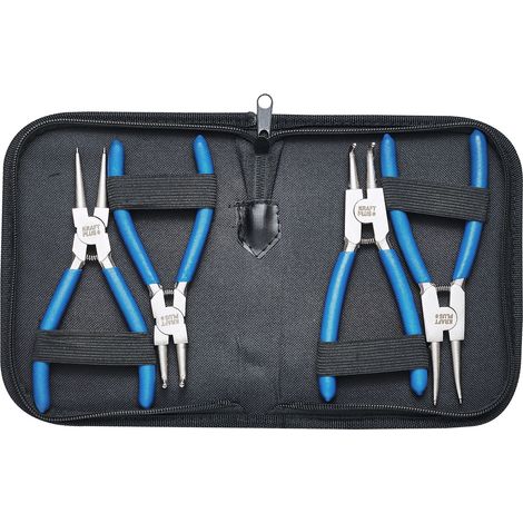 KRAFTPLUS K.105-4175 Sprengringzange Satz 175 mm Seegeringzange Sicherungsringzange Set gerade gebogen - 4 tlg. - Mit Tasche