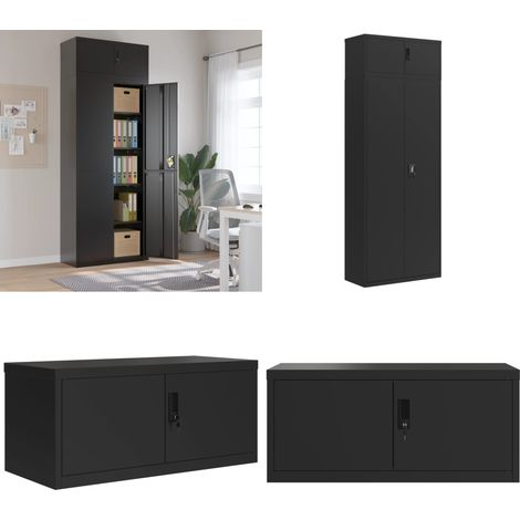 Aktenschrank Schwarz 90x40x240 cm Stahl - Schrank - Büroorganisation (1/5)