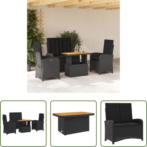 vidaXL Relaxsessel - 4-tlg. Garten-Essgruppe mit Kissen Schwarz Poly Rattan (1/5)