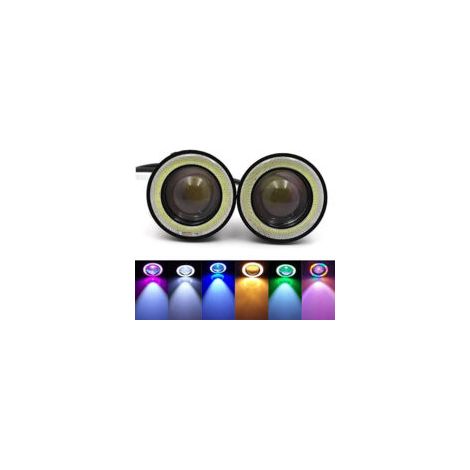 Adecuado para LYERCW - 2 faros antiniebla universales Angel Eye 3.0 de 12 V, 2,5 LED COB, 3,5 luces diurnas, blanco, azul, rosa, amarillo, verde, 64/76/89 mm RGB de 3 pulgadas