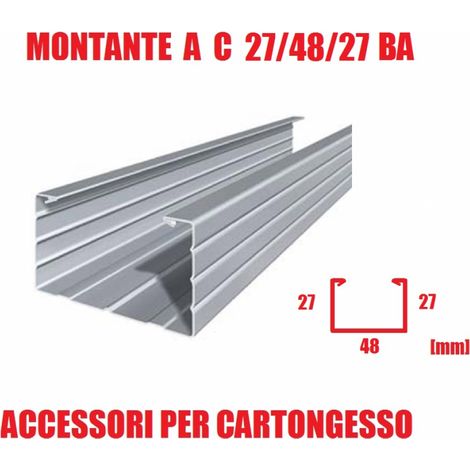 Montante a C 27/48/27 BA (Bordo Arrotondato) - Profilo per Cartongesso - Lunghezza Barra 300 cm (1/2)
