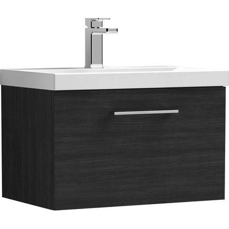 Nuie Arno Wall Hung 1-Drawer Vanity Unit with Basin-1 600mm Wide - Black Woodgrain (1/5)