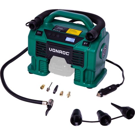 Akku-Kompressor 20V - 20V Akku und 12V Zigarettenanzünder-Stecker – Befüll- und Entleerungsfunktion - Max. Arbeitsdruck 11 bar - Inkl. 8-teiligem Zubehör - Exkl. Akku und Ladegerät (1/5)