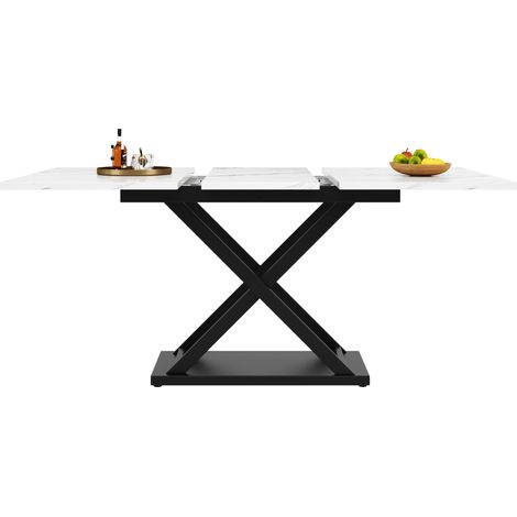 CHICFURN Tavolo da pranzo allungabile 120-160x80 cm MDF effetto marmo bianco, gambe nere (1/5)