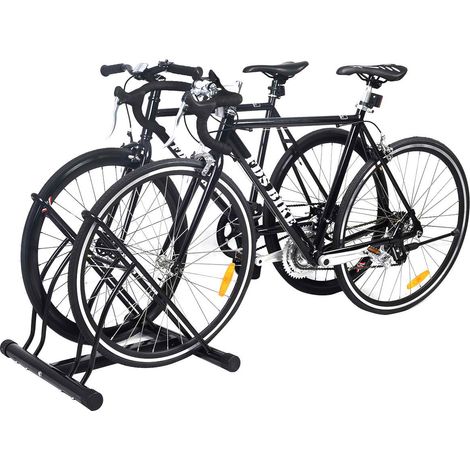 Costway Râtelier pour 2 vélos Porte-vélo autoporté Mur Rack Stockage Verrouillage Support à vélo pour Garage 60 x 53 x 56 cm Noir (1/4)