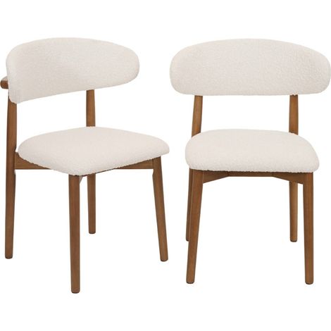 sweeek - 2er-Set Heveaholzstühle mit Bouclé-Bezug Nussbaumfarben / Crème