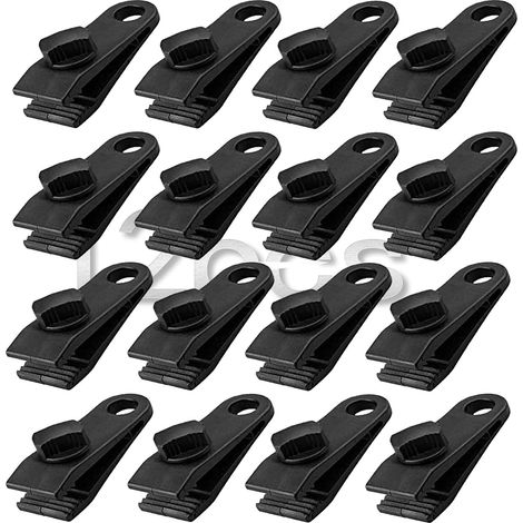 Juego de 12 clips para lonas, clips resistentes para lonas, clips instantáneos para toldos de tiendas de campaña, lonas, caravanas y cubiertas de sombra para jardín, color negro (12) (1/5)
