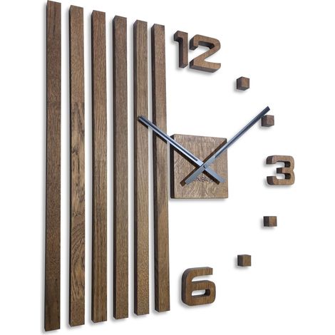 Horloges murales 3D DIY en Bois de chêne lamelles Grande Horloge Murale 60 cm Design Moderne Stickers muraux décoration pour Bureau, Salon (1/5)