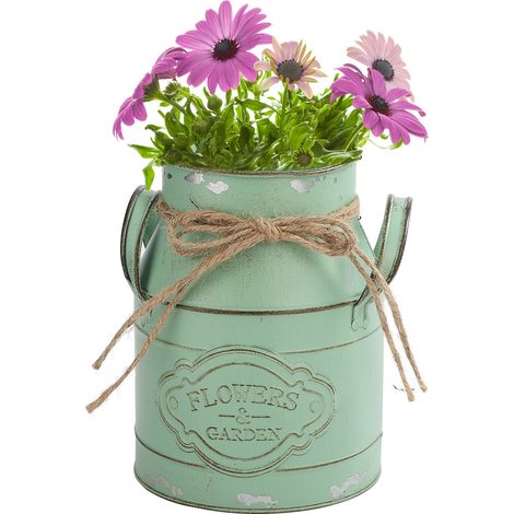 Macetas rústicas decorativas de metal sin orificios de drenaje para suculentas, cactus o ramos de flores, blancas, azules, verdes, rosas, con ganchos para colgar en la pared o estante, idea de regalo  (1/5)