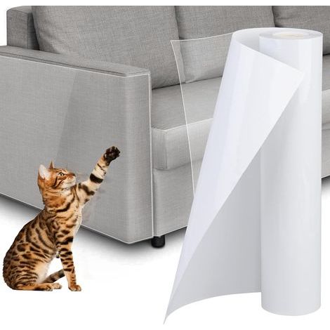 Protection anti-griffures pour meubles/canapés de chat, grande taille 45 cm x 1 m, adhésif simple face, transparent, matériau cuir/tissu, 5 feuilles par rouleau. (1/4)