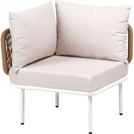 Module d'Angle de Jardin Moderne en Métal et Rotin PE et Tissu Mobilier d'Extérieur Terrasse Beige Clair Baucina (1/5)