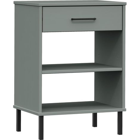 Armoire console，Table d'appoint，Bout de canapé，Meuble d'entrée avec pieds en métal Gris Bois pin massif OSLO
