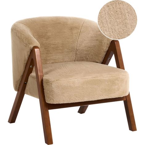 Armchair Beige Faux Fur Fabric Accent Chair Wooden Legs Modern Design Living Room Bedroom SKEI (1/5)