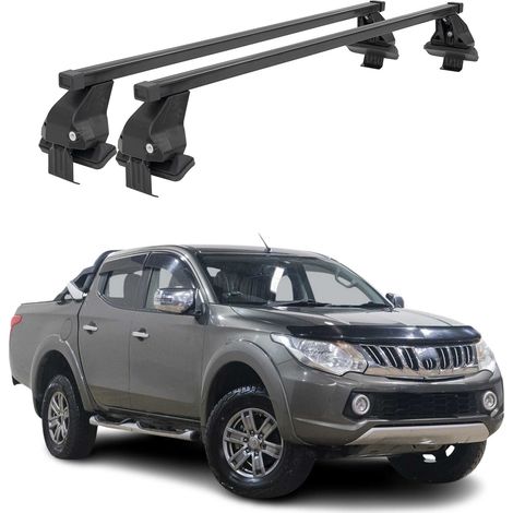 OMAC Dachträger Querträger Stahl für Mitsubishi L200 V 2015-2023 – Abschließbar – City-Crash-getestet – DIN 75302:2019 – ISO/PAS 11154:2006 – Max. 50 kg Schwarz (1/5)