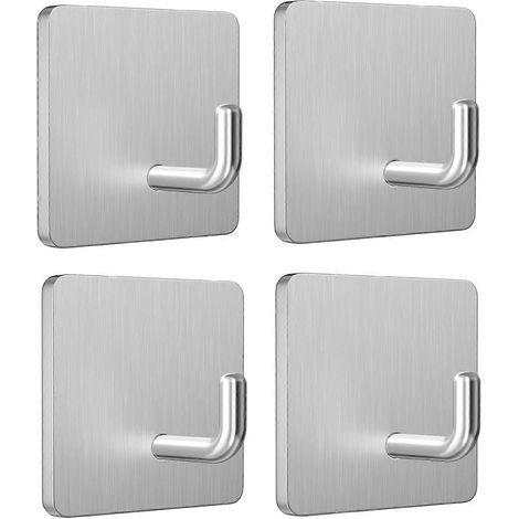 Crochets adhésifs robustes à fixer au mur, crochets porte-serviettes, crochets muraux en acier inoxydable, supports auto-adhésifs pour suspendre les ustensiles de cuisine. (1/4)